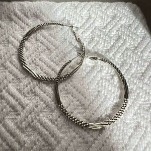 Vintage Silver Tone Huge Hoop Loops Earrings Textured Metal 2000s Y2K Ring